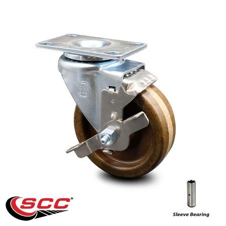 Service Caster 4 Inch High Temp Phenolic Wheel Swivel Top Plate Caster with Brake SCC SCC-20S414-PHSHT-TLB-TP3